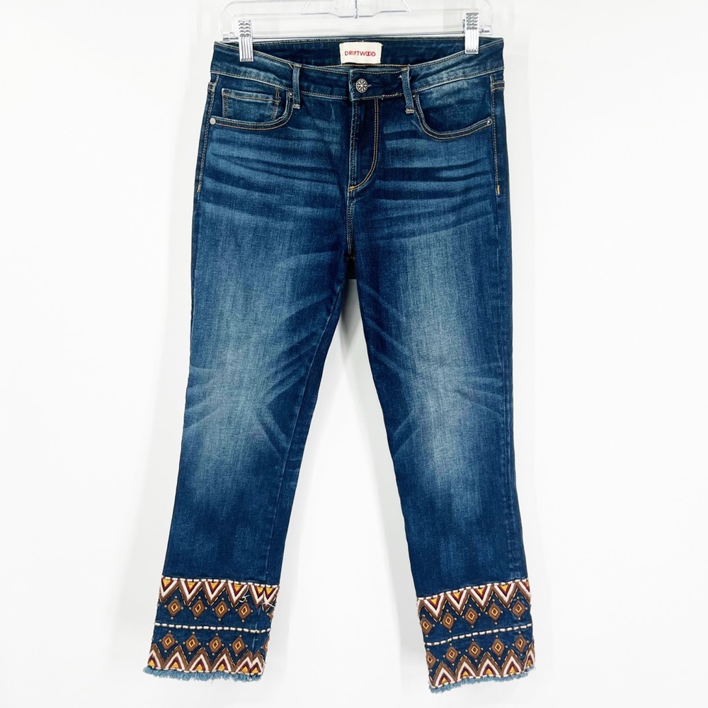 Driftwood Colette Mid-Rise Embroidered Slim Straight Ankle Jeans